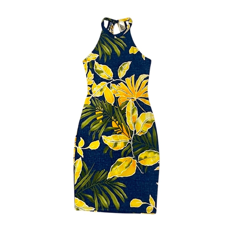 Yellow and Green Sleeveless Sheath Dress for Resort Wear
